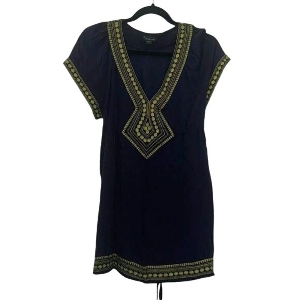 Womens Embroidered Tunic Dress M By Twentyone Rayon Navy & Green
